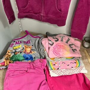 Girls Size 10 Clothing Bundle – Shorts, T-Shirts, Romper & Pink Zip Hoodie